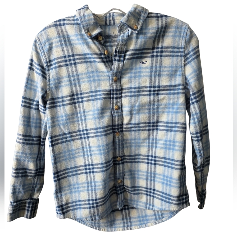 ❤️ 3 For 15 Vineyard Vines Light Blue Plaid Button Down Shirt Size Kids Medium